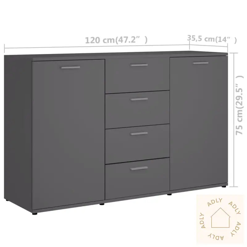 Skjenk Grå 120X35,5X75 Cm Konstruert Tre