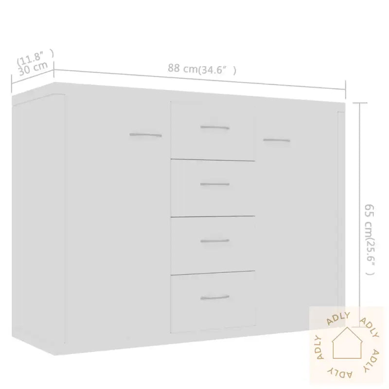 Skjenk Hvit 88X30X65 Cm Konstruert Tre