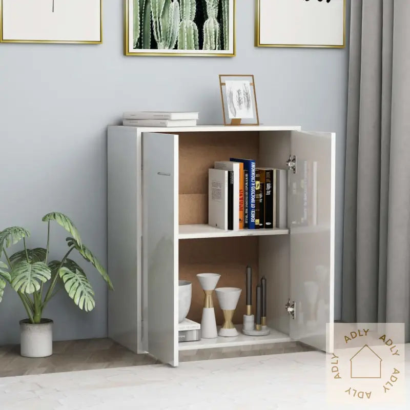 Skjenk Høyglans Hvit 60X30X75 Cm Konstruert Tre