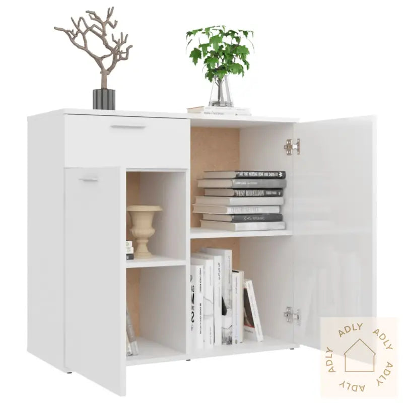 Skjenk Høyglans Hvit 80X36X75 Cm Konstruert Tre