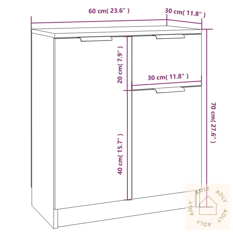 Skjenk Hvit 60X30X70 Cm Konstruert Tre