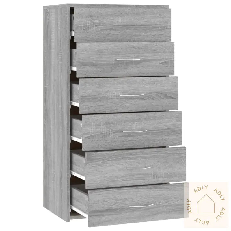 Skjenk Med 6 Skuffer Grå Sonoma 50X34X96 Cm Konstruert Tre