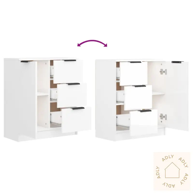 Skjenk Høyglans Hvit 60X30X70 Cm Konstruert Tre