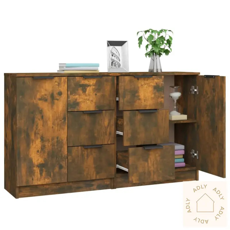 Skjenker 2 Stk Røkt Eik 60X30X70 Cm Konstruert Tre