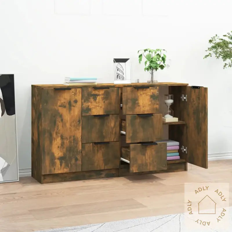 Skjenker 2 Stk Røkt Eik 60X30X70 Cm Konstruert Tre