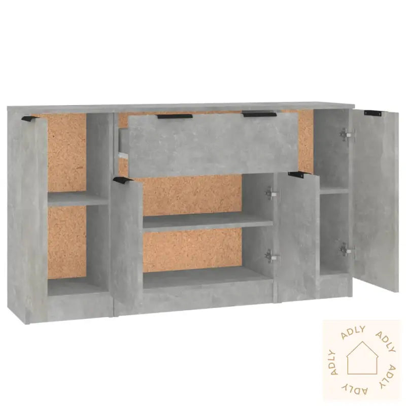 Skjenker 3 Stk Betonggrå Konstruert Tre