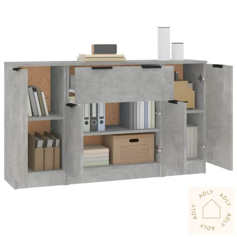 Skjenker 3 Stk Betonggrå Konstruert Tre