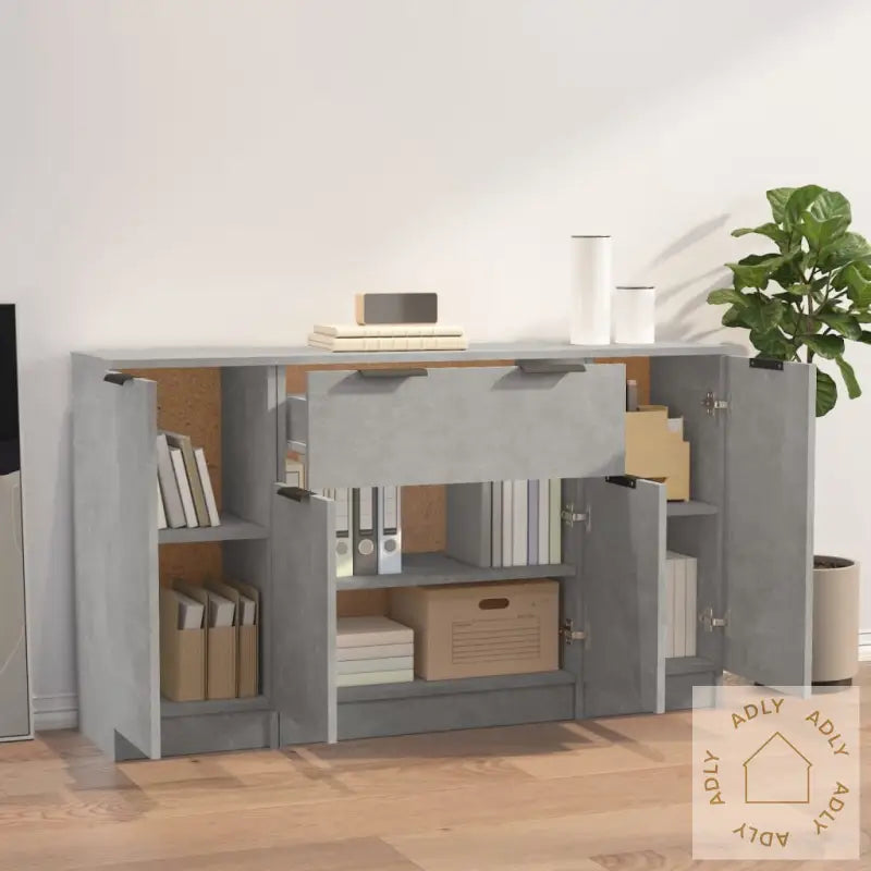 Skjenker 3 Stk Betonggrå Konstruert Tre