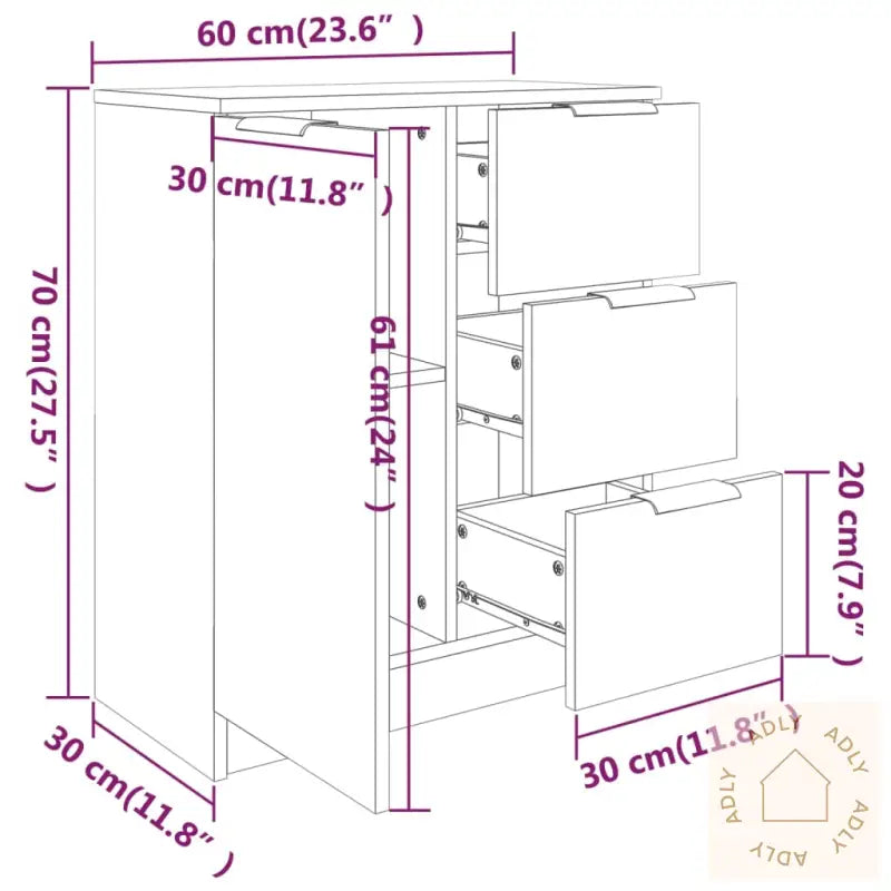 Skjenker 2 Stk Betonggrå 60X30X70 Cm Konstruert Tre