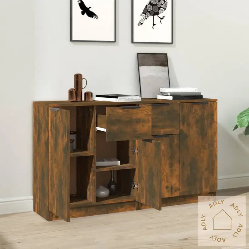 Skjenker 2 Stk Røkt Eik 60X30X70 Cm Konstruert Tre