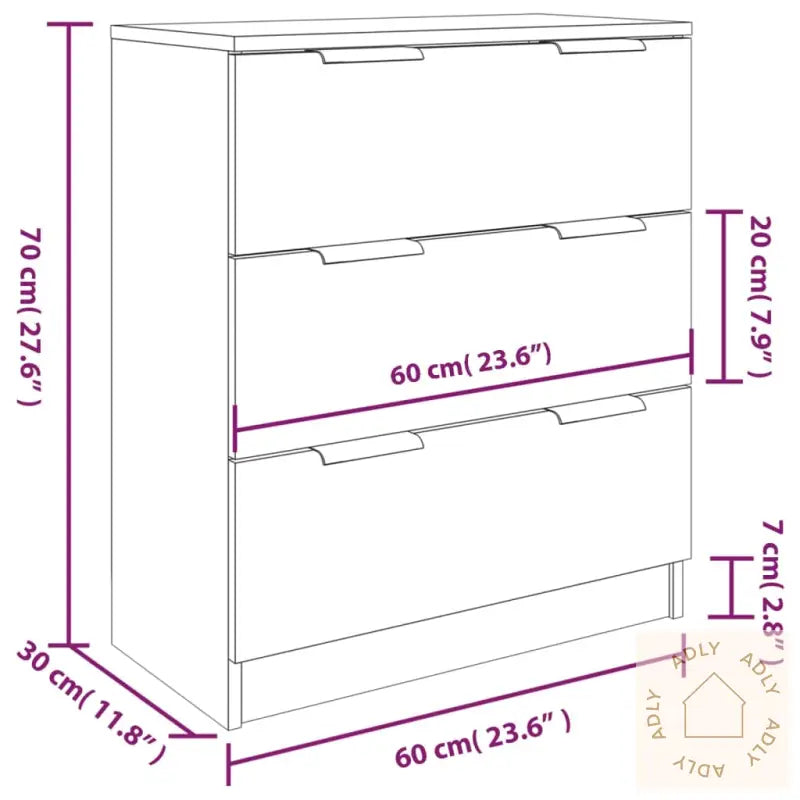 Skjenker 3 Stk Betonggrå Konstruert Tre