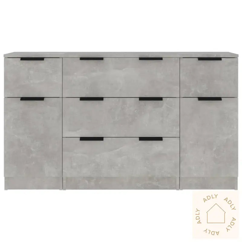 Skjenksett 3 Stk Betonggrå Konstruert Tre