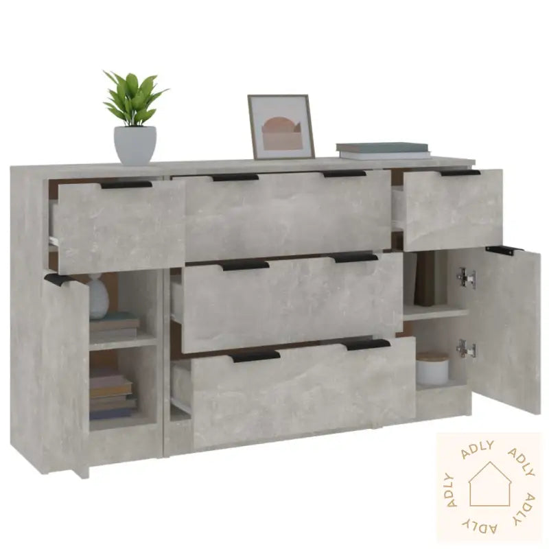 Skjenksett 3 Stk Betonggrå Konstruert Tre