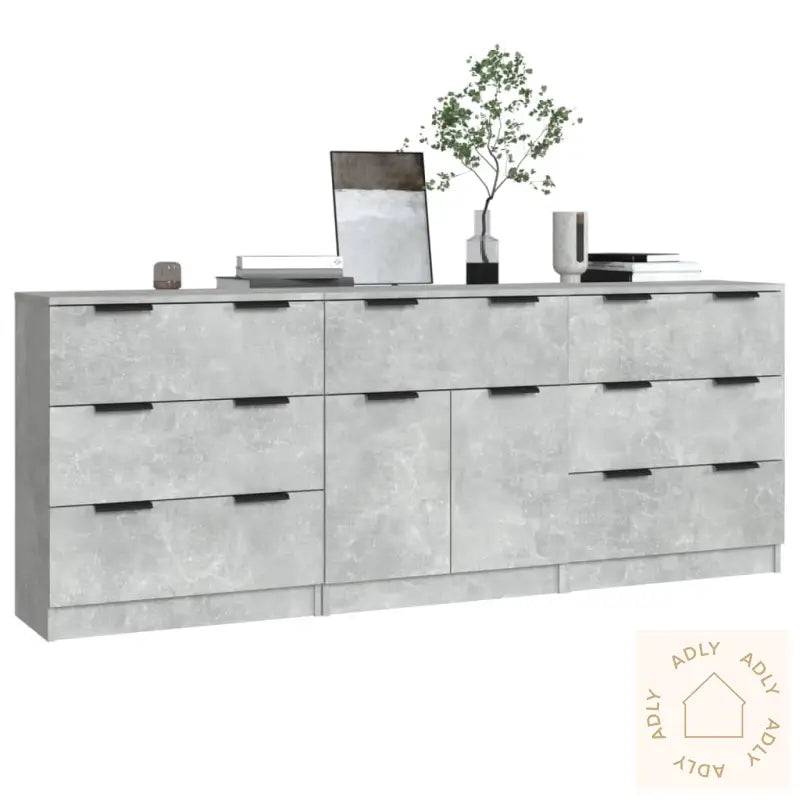 Skjenker 3 Stk Betonggrå Konstruert Tre