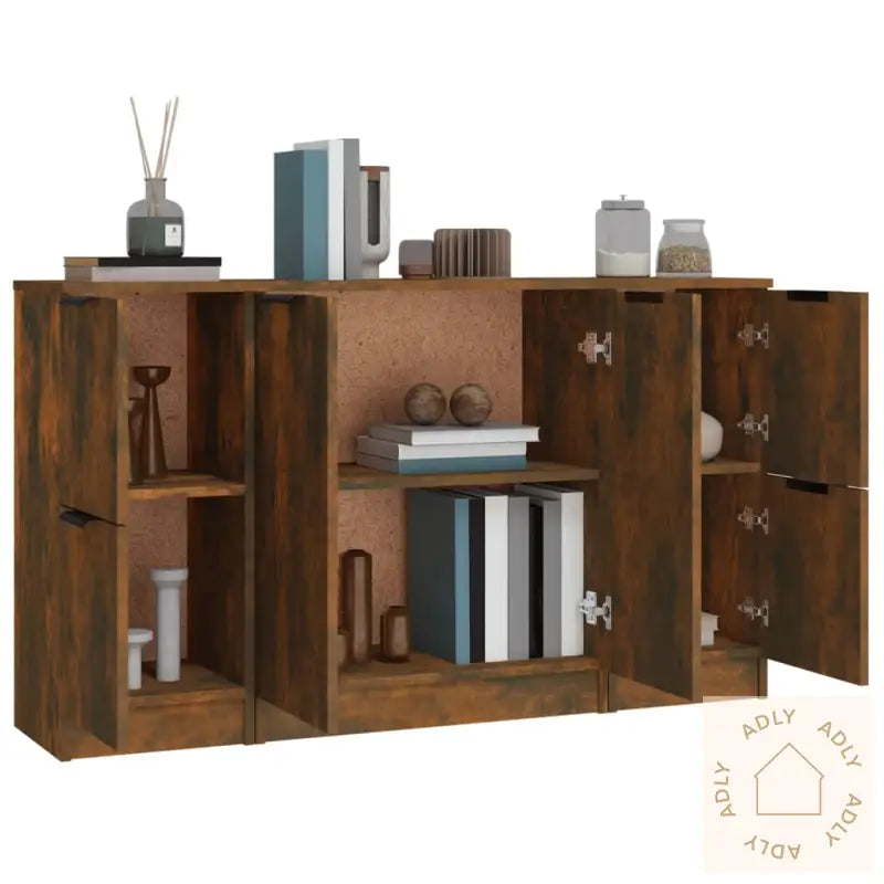 Skjenker 3 Stk Røkt Eik Konstruert Tre