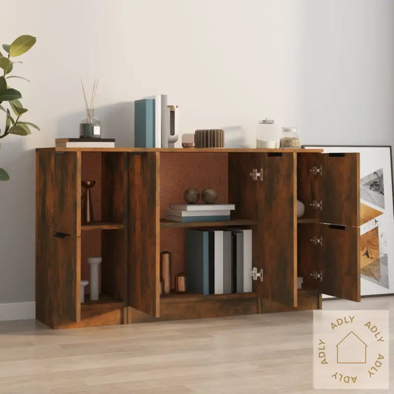 Skjenker 3 Stk Røkt Eik Konstruert Tre