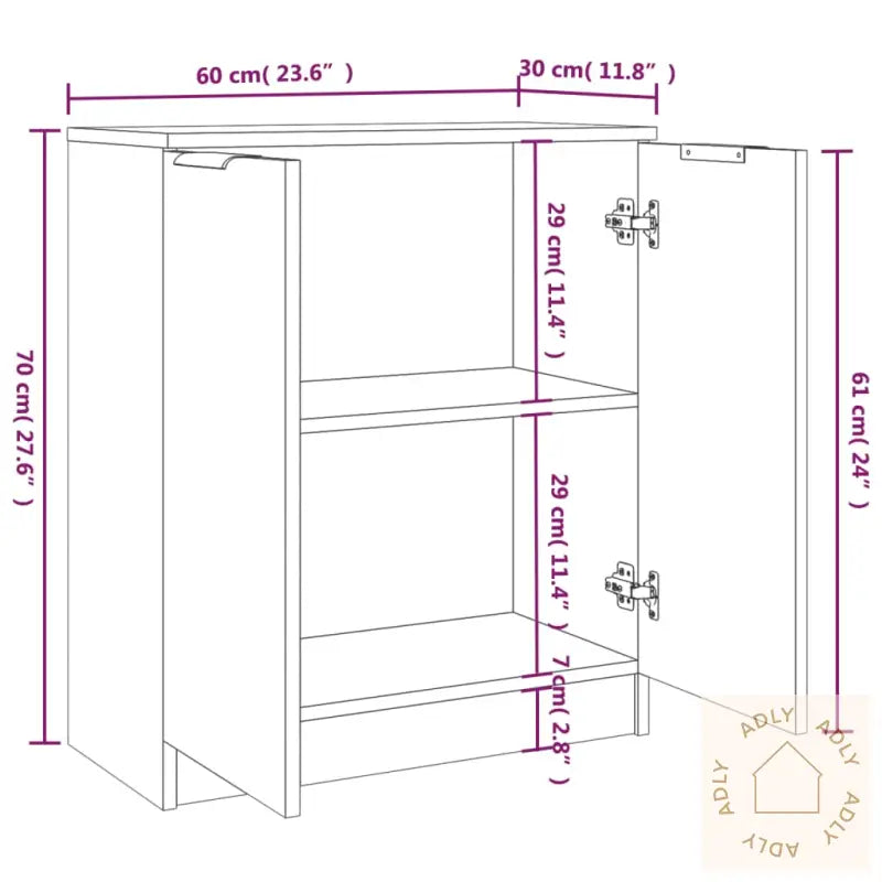 Skjenker 2 Stk Hvit 60X30X70 Cm Konstruert Tre