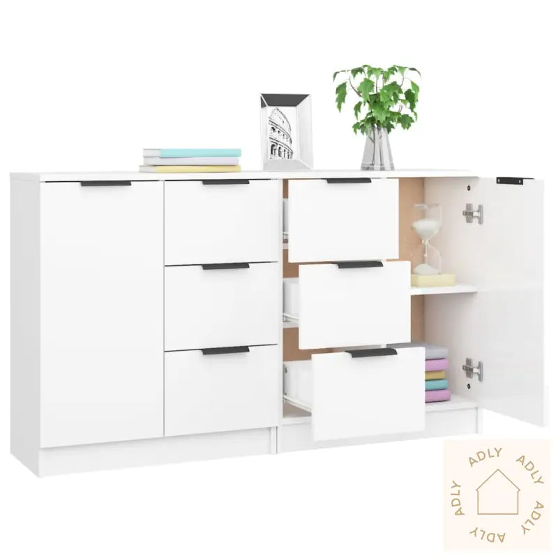 Skjenker 2 Stk Høyglans Hvit 60X30X70 Cm Konstruert Tre