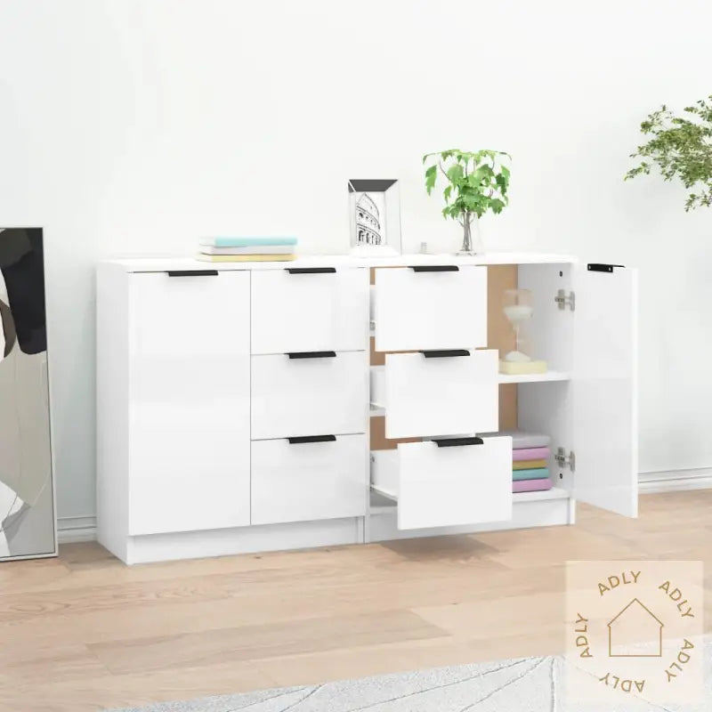 Skjenker 2 Stk Høyglans Hvit 60X30X70 Cm Konstruert Tre