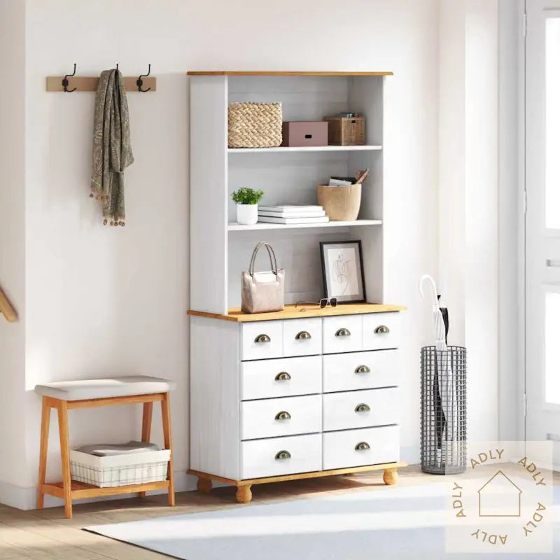 Hutch “Askim” Hvit 91X40X183 Cm Solid Tre Furu