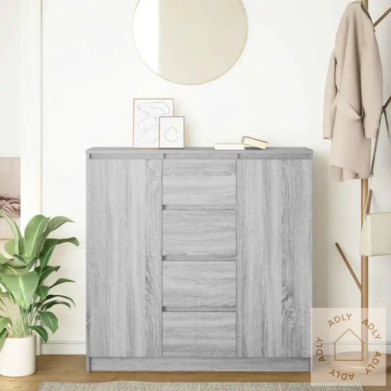 Skjenk Med Skuffer Grå Sonoma 100,5X35X98,5 Cm Konstruert Tre