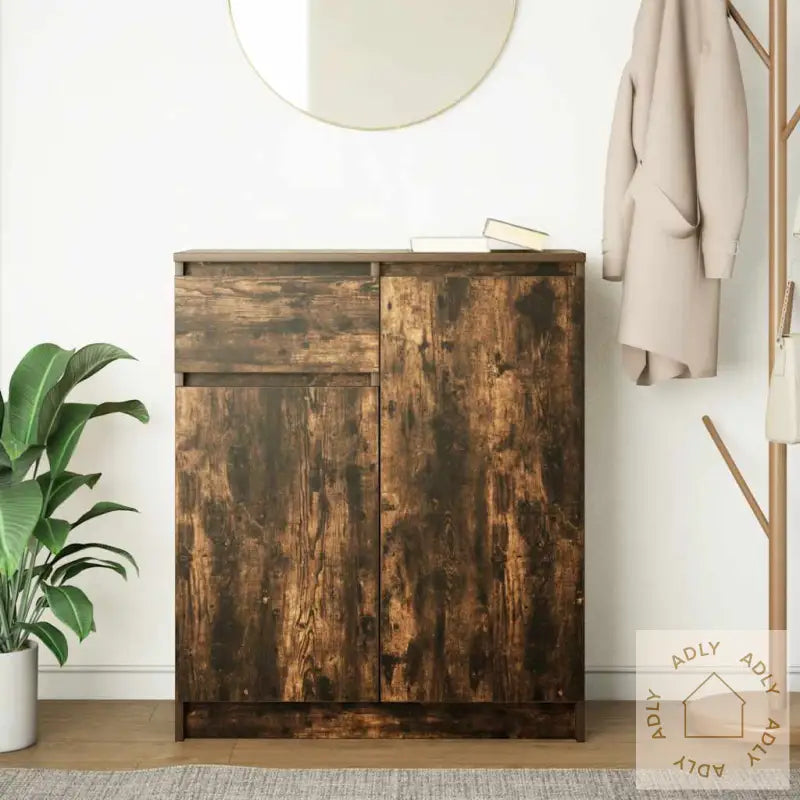 Skjenk Med Skuff Røkt Eik 71X35X84 Cm Konstruert Tre