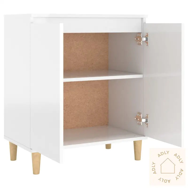 Skjenk Med Ben I Heltre Høyglans Hvit 60X35X70Cm Konstruert Tre