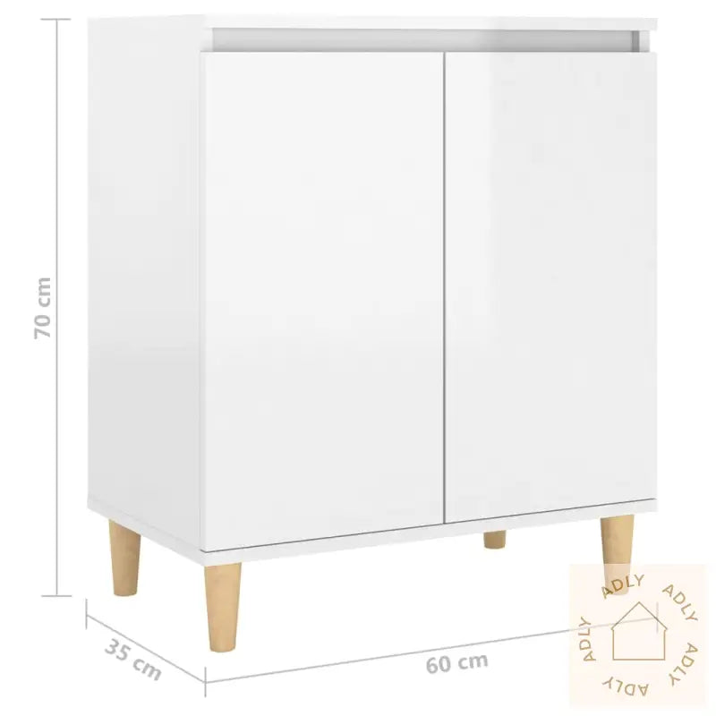 Skjenk Med Ben I Heltre Høyglans Hvit 60X35X70Cm Konstruert Tre