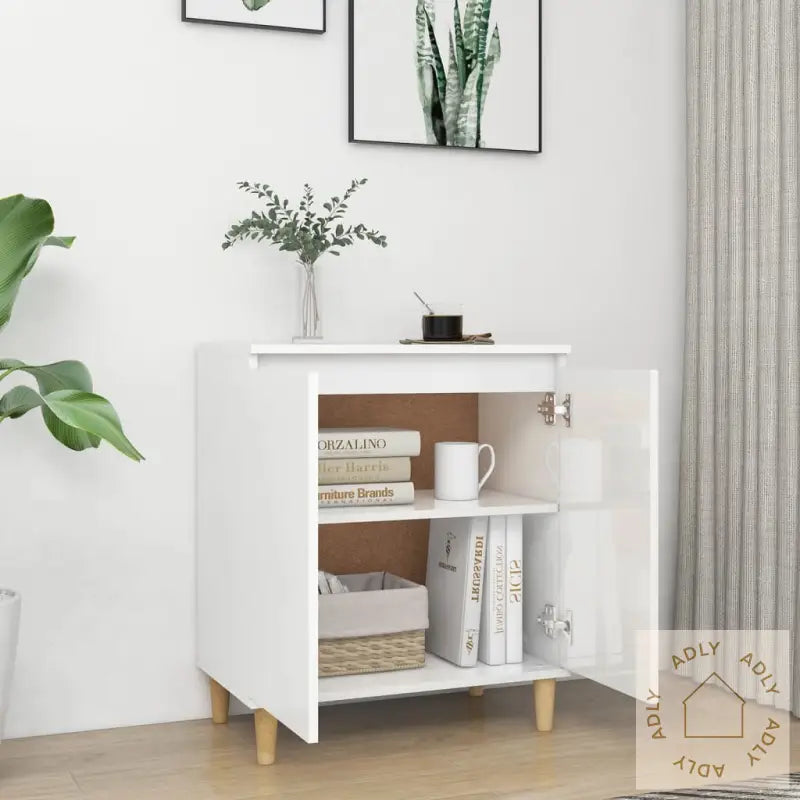 Skjenk Med Ben I Heltre Høyglans Hvit 60X35X70Cm Konstruert Tre