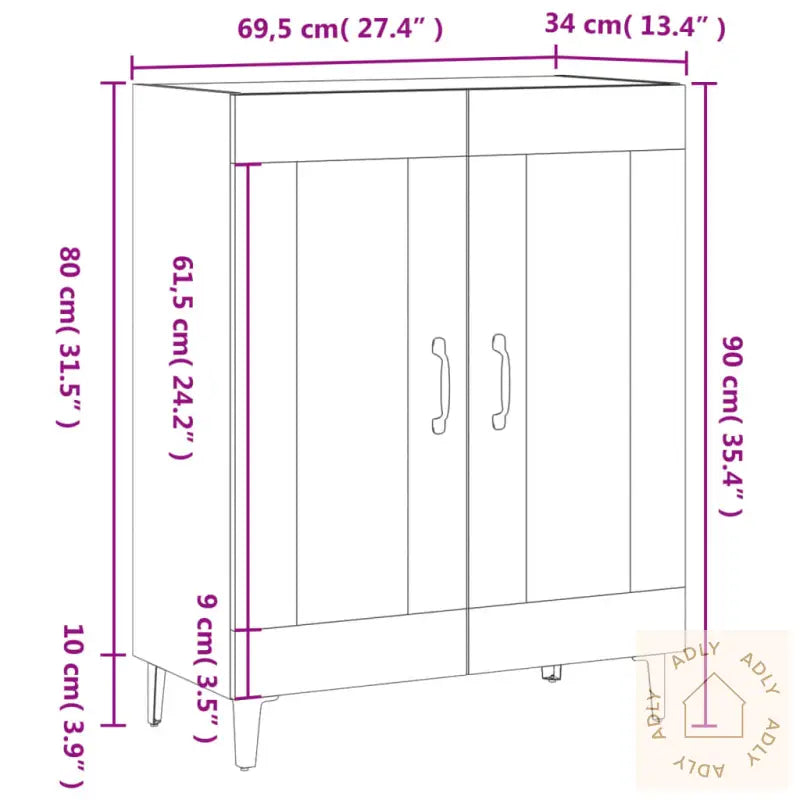 Skjenk Svart 69,5X34X90 Cm Konstruert Tre