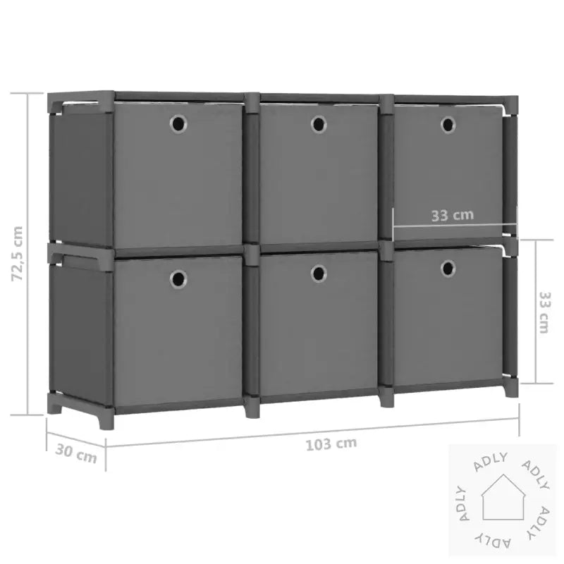 Displayhylle Med 6 Kuber Og Bokser Grå 103X30X72,5 Cm Stoff