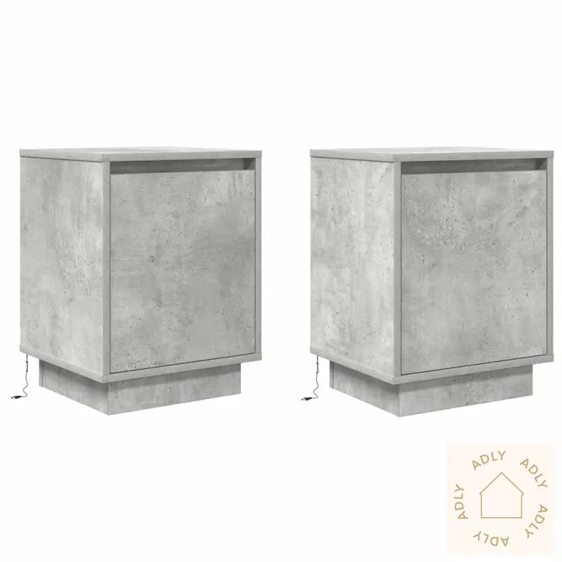 Nattbord Med Led 2 Stk Betonggrå 38X34X50 Cm