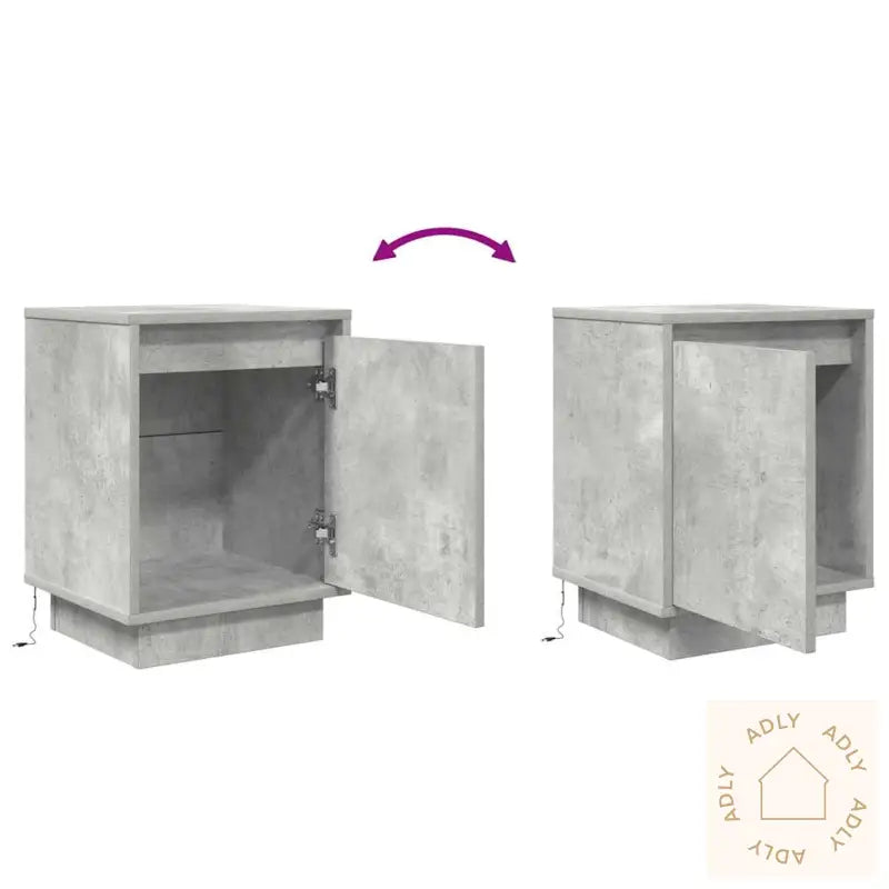 Nattbord Med Led 2 Stk Betonggrå 38X34X50 Cm