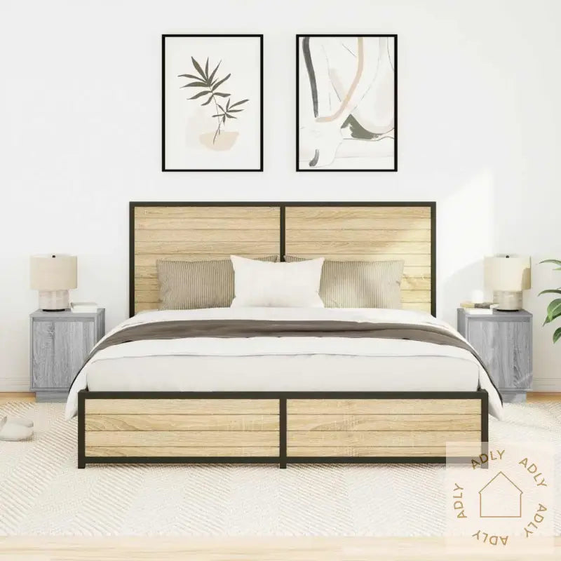 Nattskap Med Led-Lys 2 Stk Grå Sonoma 38X34X50 Cm