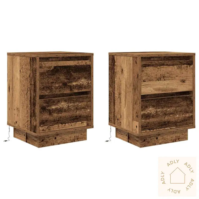 Nattskap Med Led-Lys 2 Stk Gammelt Tre 38X34X50 Cm