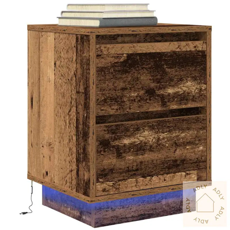 Nattskap Med Led-Lys 2 Stk Gammelt Tre 38X34X50 Cm
