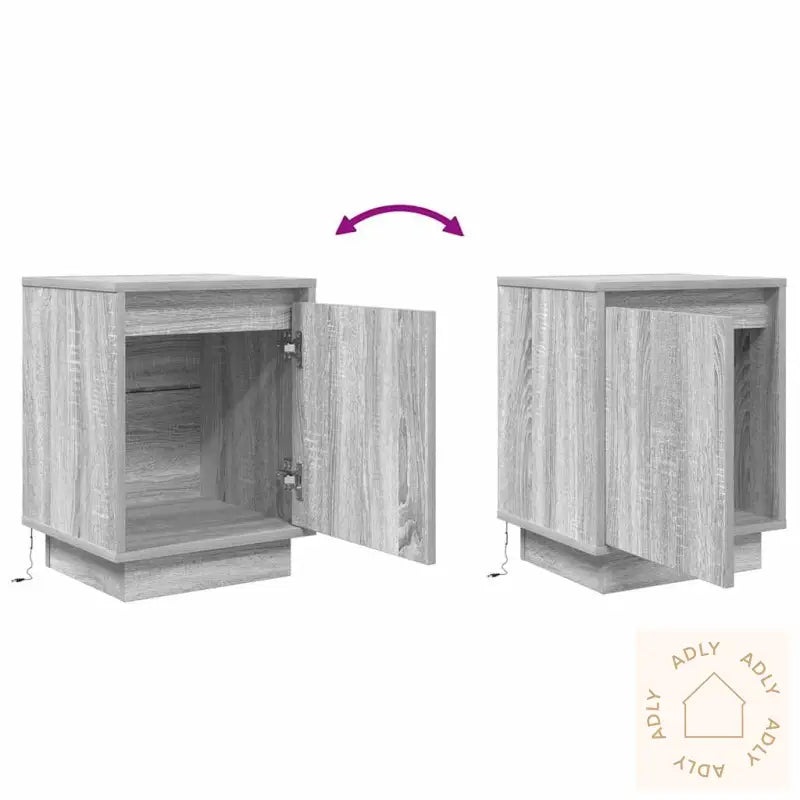 Nattskap Med Led-Lys 2 Stk Grå Sonoma 38X34X50 Cm