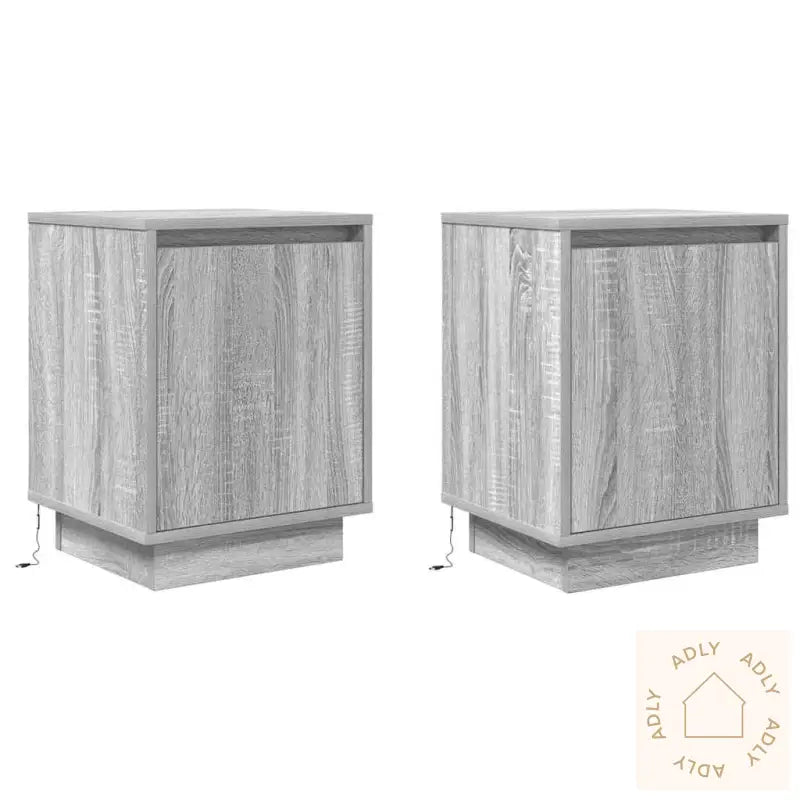 Nattskap Med Led-Lys 2 Stk Grå Sonoma 38X34X50 Cm