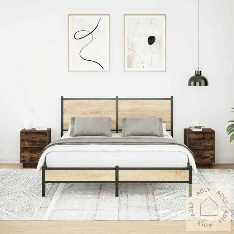 Nattskap Med Led-Lys 2 Stk Røkt Eik 38X34X50 Cm
