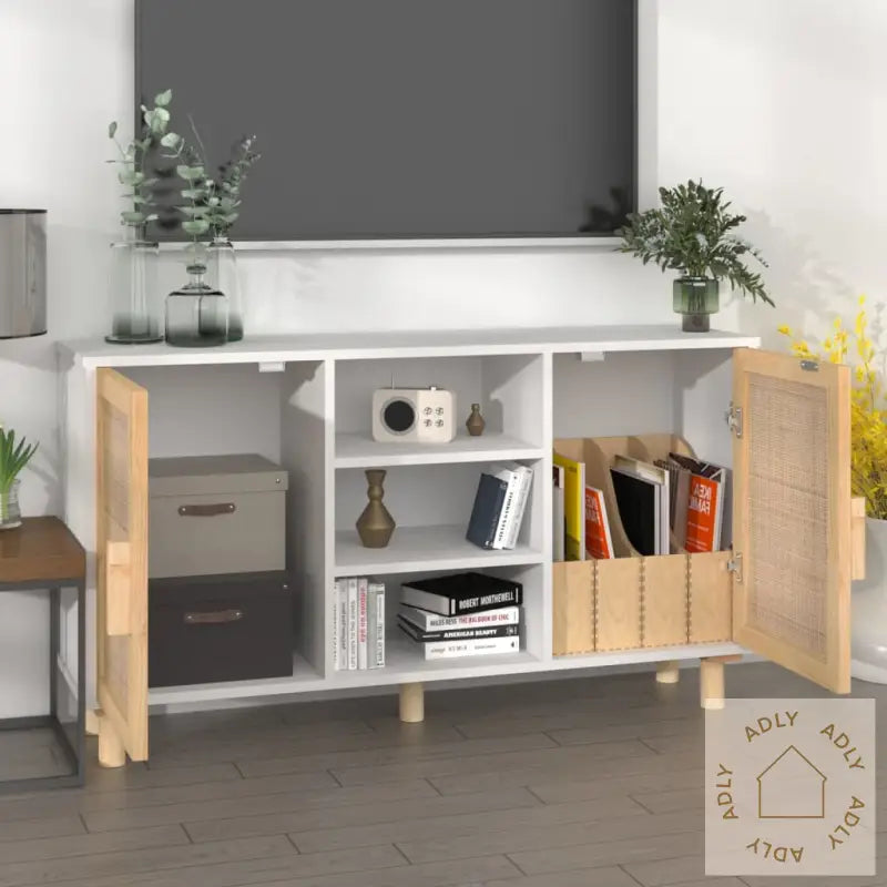 Skjenk Hvit 105X30X60 Cm Heltre Furu Og Naturrotting