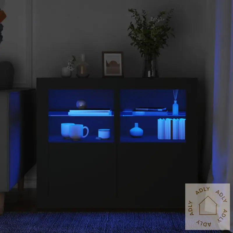 Sideskap Med Led 2 Stk Svart Konstruert Tre