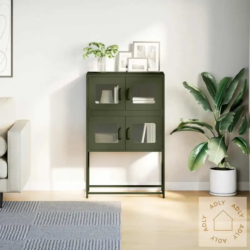 Highboard Olivengrønn 68X39X107 Cm Stål