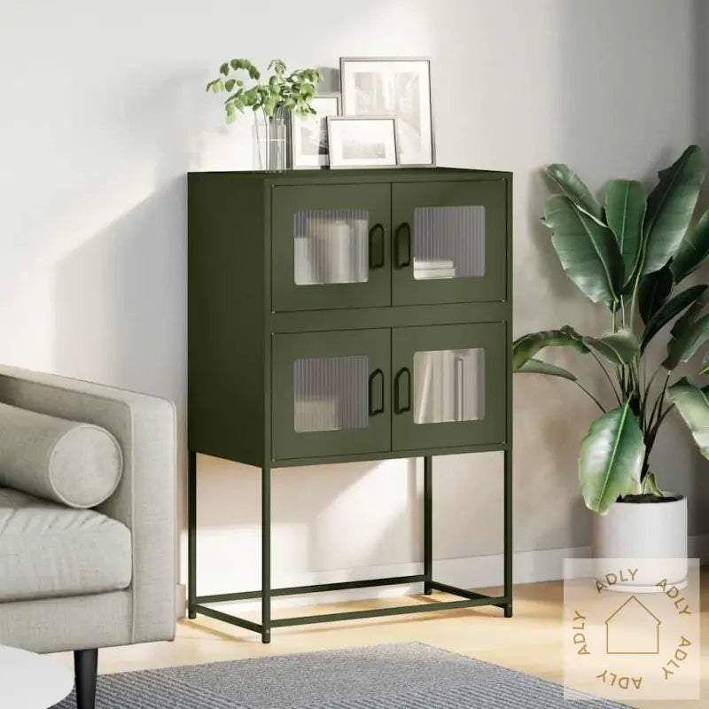 Highboard Olivengrønn 68X39X107 Cm Stål