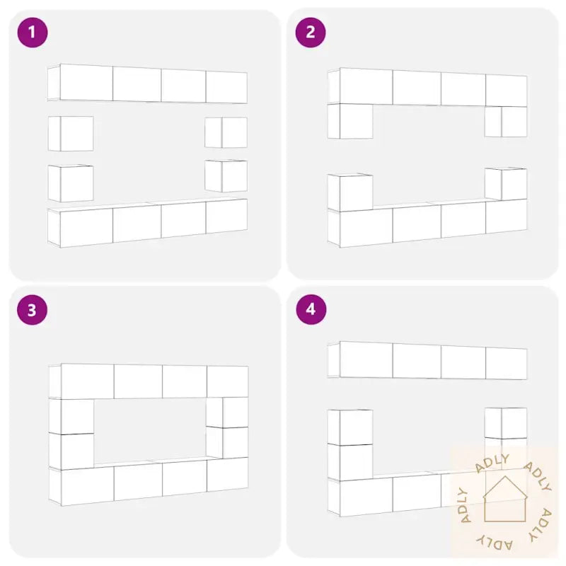 6-Delt Tv-Skapsett - Veggmontert, Svart Eikefiner