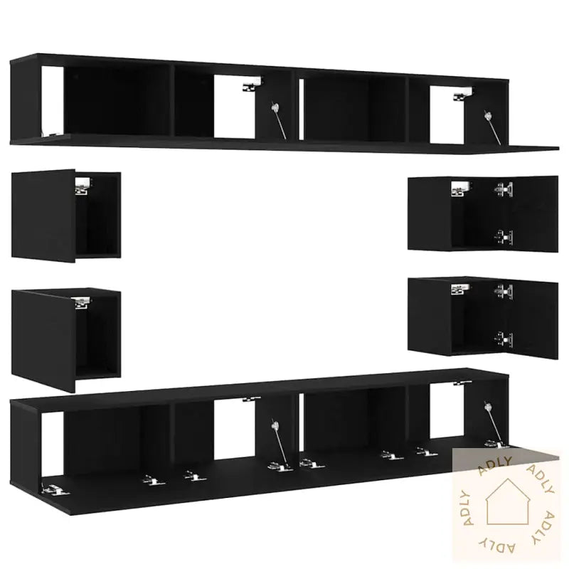 6-Delt Tv-Skapsett - Veggmontert, Svart Eikefiner