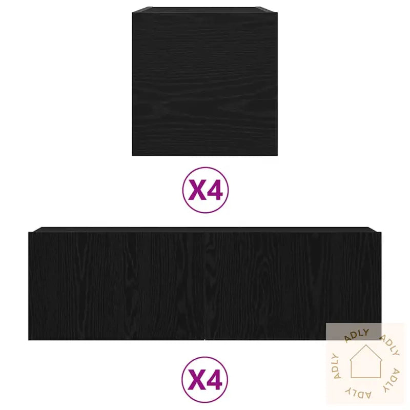 6-Delt Tv-Skapsett - Veggmontert, Svart Eikefiner