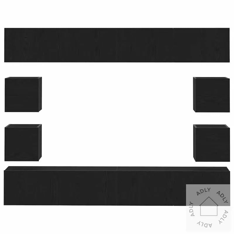 6-Delt Tv-Skapsett - Veggmontert, Svart Eikefiner