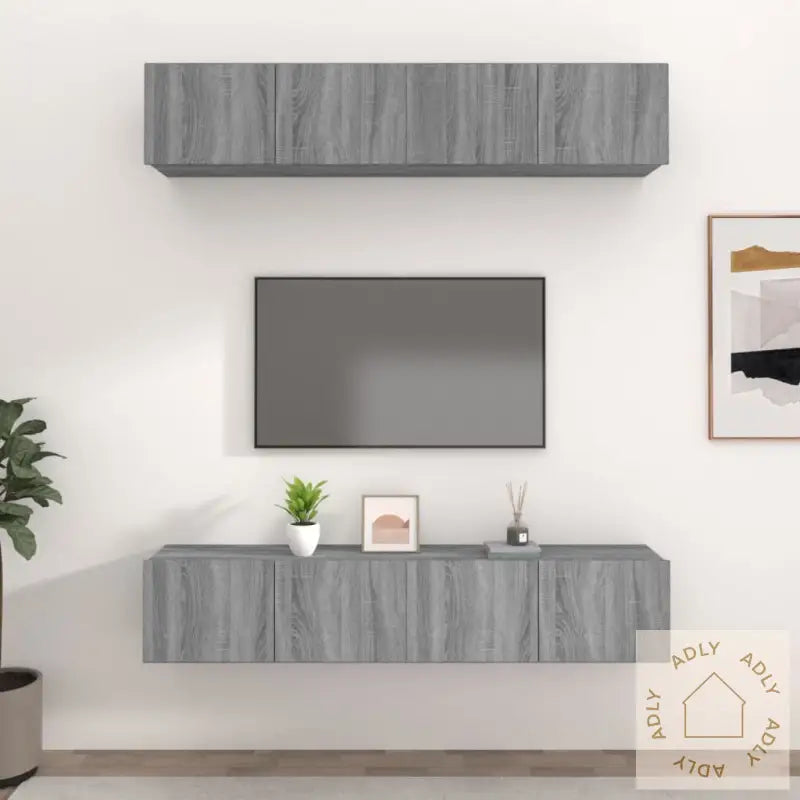 Tv-Benker 4 Stk Grå Sonoma 80X30X30 Cm Konstruert Tre
