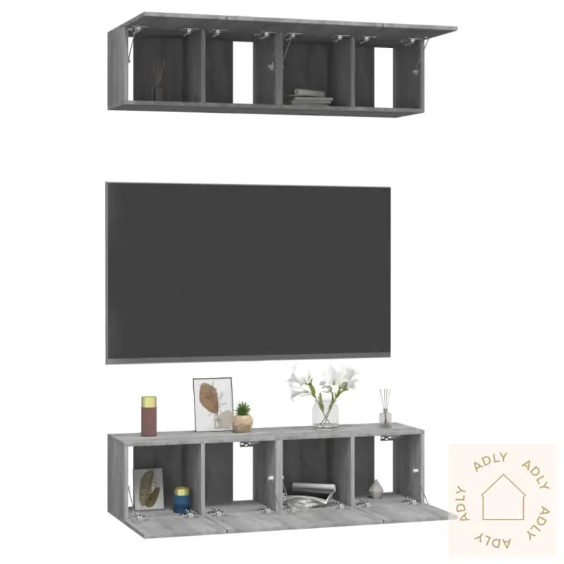 Tv-Benker Vegg 4 Stk Grå Sonoma 60X30X30 Cm Konstruert Tre