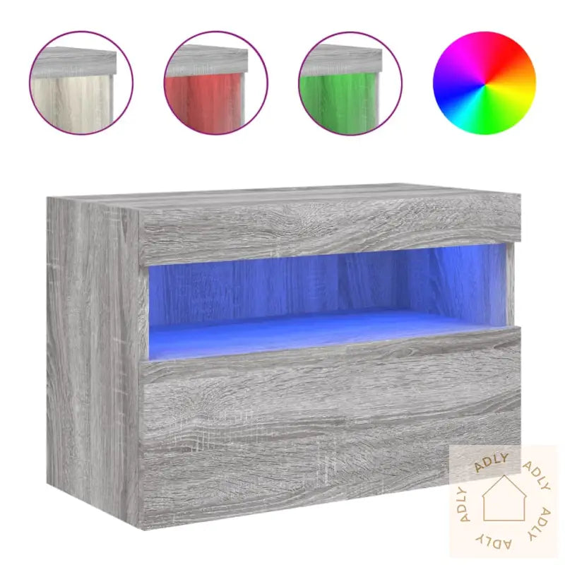 Vegghengt Tv-Benk Med Led Grå Sonoma 60X30X40 Cm